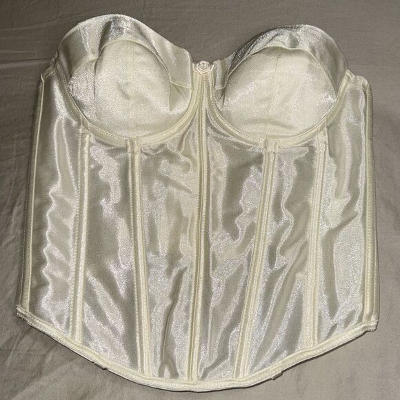 VTG Fredericks of Hollywood Satin Bustier GLOSSY White Corset Top 34D Coquette - Picture 1 of 11